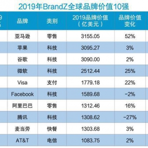 2019��BrandZ��߃rֵƷ�ƣ����R�d��1 �����vӍǰʮ